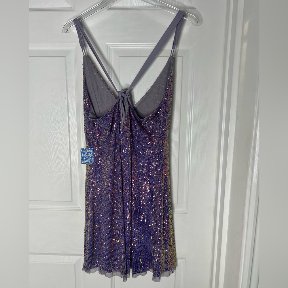 Free People Purple Sequins Mini Halter Dress Sz L - Picture 4 of 7